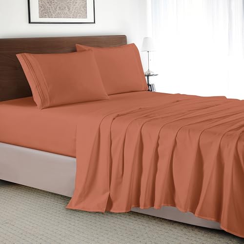 Elegant Comfort Luxury 4-Piece Bed Sheet Set - Luxury Bedding 1500 Thread Count Egyptian Quality Microfiber, Wrinkle Resistant Cool & Breathable, Easy Elastic Fitted, Twin/Twin XL, Coral