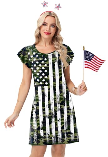 Image of AOBUTE Womens 4th of July Dress American Flag Party Dresses USA Parade Mini Dress