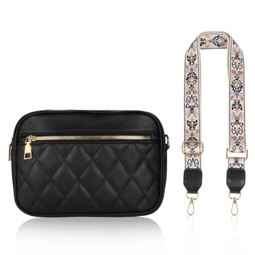 EXTREE crossbody Bags for Women,Trendy Shoulder Vegan Leather Handbags, Satchel Purse with Adjustable Wide Vintage Strap A003-black