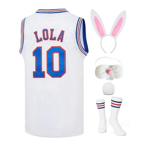 GUCILV Mens Lola #10 Halloween Bunny Jersey Space Movie Squad Basketball Jersey Sports Shirt White Large