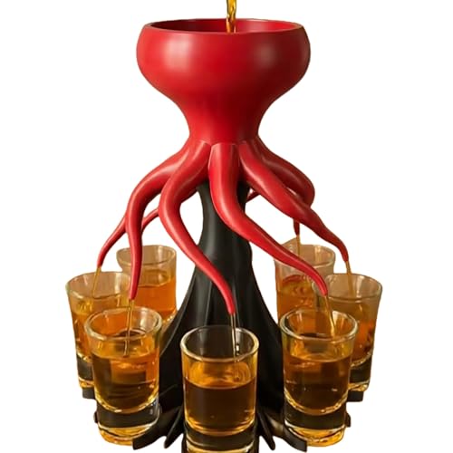 ALINUOYQ Octopus Shots Dispenser 3D Printed Food-Grade 6/8 Shots Dispenser for Home Bar Use Fun Wine Shots Dispensers for Drink Cocktail Juice Fun Bar Accessory Drink Tool