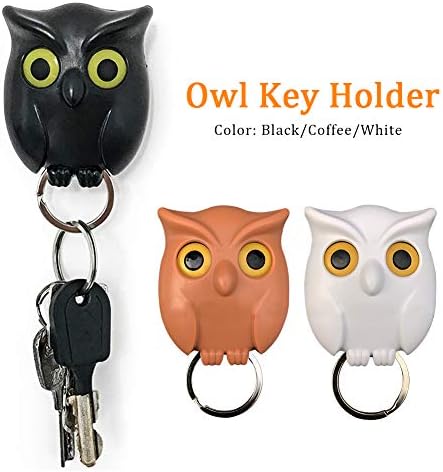 GeKLok Owl Magnetic Wall Key Holder, Magnetic Keychains Hooks with Adhesive, Animal Wall Mounted Key Organizer Hook, Multifunction Wall Mounted Keychain for Home Office Decor (White)