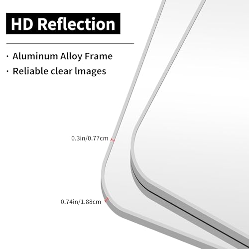 Image of 55x30 Inch Silver Bathroom Mirror, Large Rectangular Vanity Mirror, Metal Framed Rectangle Mirrors, Rounded Corner Wall Mounted Mirrors for Living Room Bedroom Entryway Horizontal or Vertical