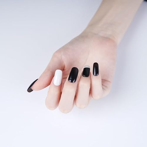 Press on Nails, Black and White Solid Color, Short Square