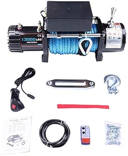 Winch 12V Electric Winches with Aluminum Fairlead/Synthetic Rope/Control Box Assembly/Wireless/Hand Remote Controller/Negative Wire/Hook/Bolts for SUV/ATV/4WD/Off Road,13000 LBS