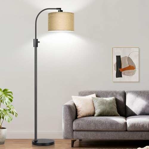 Image of Nintiue Upgraded Modern Arc Dimmable Tall Standing Floor Lamp with Champagne Shade, 1200 Lumens LED Bulb Included, for Living & Reading Room, Bedroom, Office & Nursery, Black