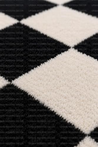 Image of Features 3x5 Feet Modern, Thick, Anti-Skid Shaggy Carpet with a 2-inch Pile, Perfect for Living Rooms, bedrooms, and Kids' Rooms.(3x5 feet, Black & White Chess)