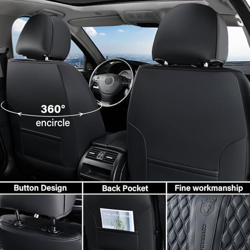 Image of Coverado Leather Seat Covers for Car, Waterproof Front Car Seat Covers with Lumbar Support Universal Fit for Most Sedans SUV Pick-up Truck(Black&Gray)
