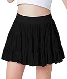 IIMMER Little Girls Mesh Pleated Tennis Workout Skirt Flowy High Waist Cute Gymnastics Skort Black 5-6 Years