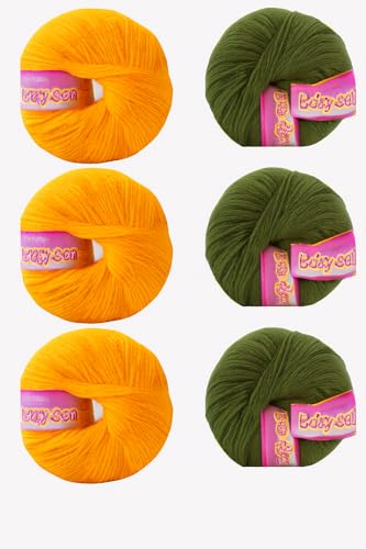 Image of Vardhman BabySoft Knitting Yarn | 100% Acrylic Wool | 4 Ply | Thin Knitting & Crocheting Hook Thread & Lightweight | Special Baby Wool | 150 Grams (6 Balls of 25g) | Machine Washable | Ideal for Blankets, Hats, Booties Ultra-Soft for Baby Sweaters, Blankets, Caps, Socks, Soft toys, Art & craft (Yellow 38 + Pine Green 37)