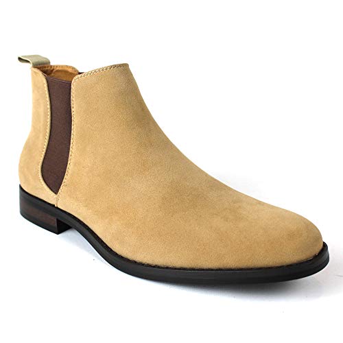 Jaxson Men's Ankle Dress Boots Slip On Almond Round Toe Leather Chelsea JX-B1851A