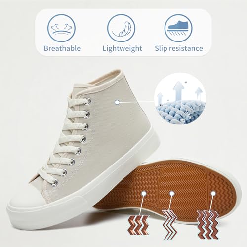 Image of Uoidru High Top Sneakers for Women Canvas Shoes White Canvas High Tops Women Casual Shoes Lace Up Fashion Sneakers