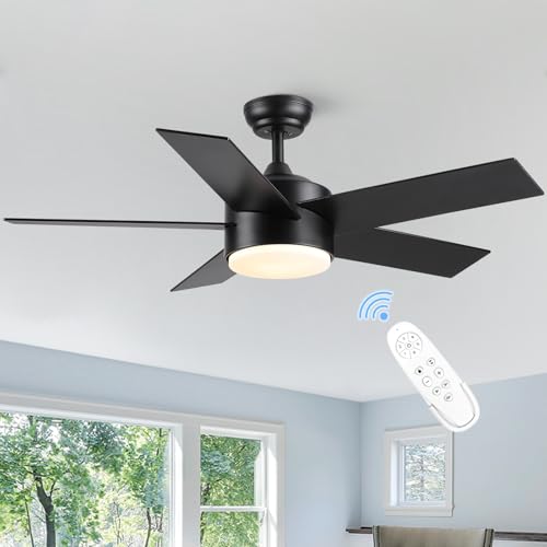 POCHFAN 44 inch Black Ceiling Fan with Light Remote Control,