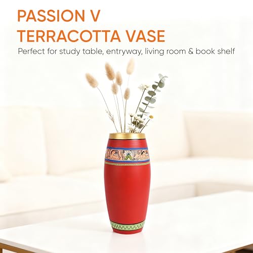 Image of Aakriti Art Creations Handcrafted Red Madhubani Terracotta Vase (9x4 HxD) | Traditional Hand-Painted Flower Vase | Matte Finish Decorative Vase for Living Room Decor, Shelf Decor & Gifting