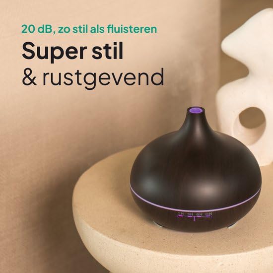 Vivid Green Aroma Diffuser, Kunststof, LED Moodlight, Donkerbruin, Aromatherapie, Luchtbevochtiger voor Slaapkamer en Woonkamer, Timer en Afstandsbediening, Elektrisch, 550ml, 40m² - Afbeelding 3