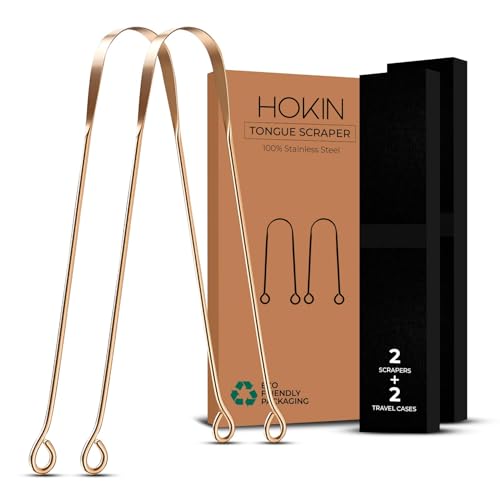 Image of Tongue Scraper for Adults by HOKIN (Copper 2Pcs Oral Care Pack), Copper Tongue Cleaners Reduce Bad Breath, 100% Copper Tough Scrapers Men and Women Hygiene Product