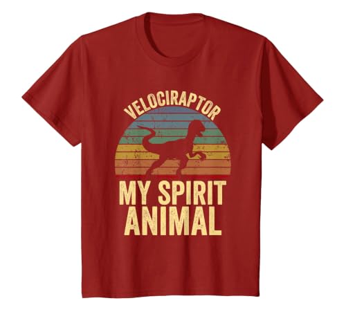 Velociraptor is My Spirit Animal Dinosaur Lovers T-Shirt, Youth, Cranberry Red, Medium