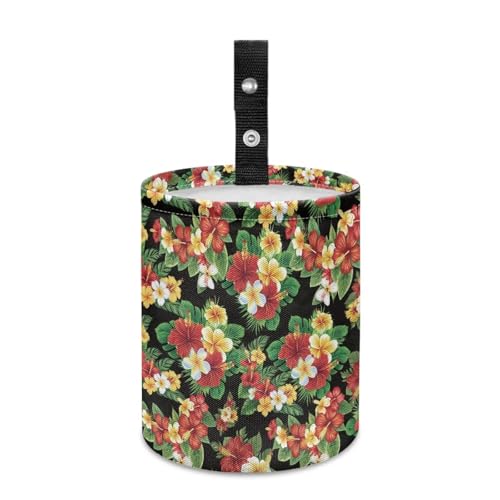 Image of Tropical Flower Hanging Portable Car Trash Can Waste Basket Car Accessories Interior Collapsible Accessories Garbage Bag Small Trash Can