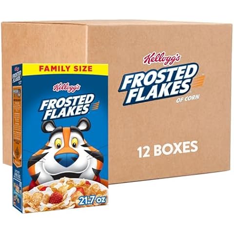 Kellogg's Frosted Flakes Breakfast Cereal, Kids Cereal, Family Breakfast, Family Size, Original (12 Boxes)