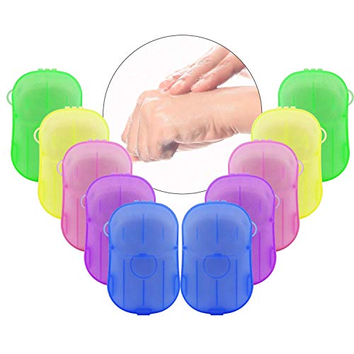 Sooair Jabon Portatil, 10 Cajas / 200 Piezas Papel de Jabón, Jabón de Papel Desechable Portátil, Papel de Jabon Desinfectante, Hojas Desinfectantes, Hojas de Jabón para Acampar, Senderismo, Viajes