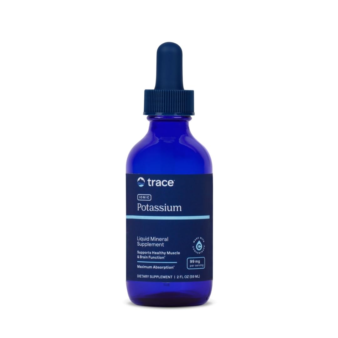 Trace Minerals Ionic Potassium - Supplement with Potassium & Magnesium - Liquid Supplement to Aid Easy Mineral Absorption - Healthy Brain & Muscle Function Support Supplement - 2 fl oz (33 Servings)