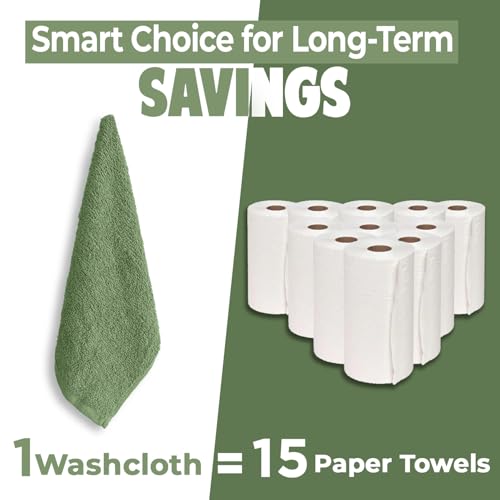 Image of DAN RIVER 24 Pack Wash Cloths for Showering [12x12] - 100% Cotton Washcloths Premium Quality Flannel Face Cloths for Bathroom, Highly Absorbent and Soft Feel Wash Clothes, Sage Green