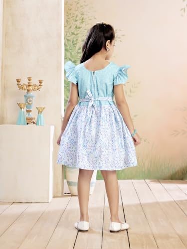 Image of Aarika Girls Casual Wear Firozi Colour Polka DotFloral Print Cotton Blend Frock