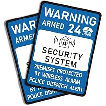 2PCS Security Alarm System Sign for Home, Self-Adhesive Small 24 Hours Warning Sticker, Safety Protection System for House and Windows, Business Indoor & Outdoor Use 4.4x3.2IN