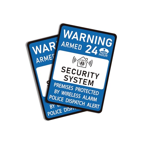 2PCS Security Alarm System Sign for Home, Self-Adhesive Small 24 Hours Warning Sticker, Safety Protection System for House and Windows, Business Indoor & Outdoor Use 4.4x3.2IN