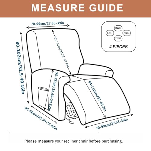 Image of Eco-Ancheng Recliner Slipcovers 4-Pieces Lazyboy Recliner Covers Recliner Couch Covers Recliner Chair Cover Non Slip Reclining Slipcovers with Storage Pockets Furniture Protector for Living Room