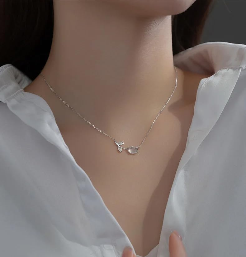 Collier tulipe éblouissant en argent avec ensemble boucles d'oreilles - 2