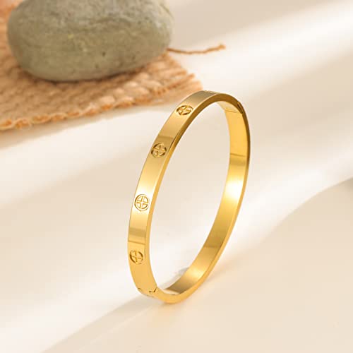 Yufanhy Love Bracelet Cuff 18K Gold Plated Stainless Steel Love Bracelet For Women Novelty And Mother Daughter Bracelet Jewelry Oval Bangle Witness The Of Love Wedding For Couple（Gold） #TOP4
