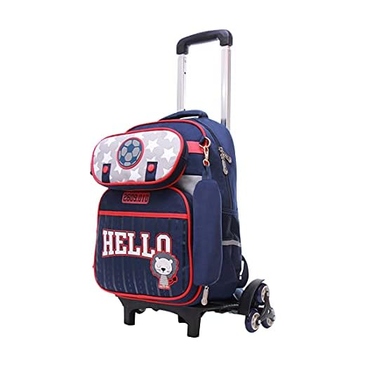 besbomig Trolleyryggsäck med Hjul Skolväska Resväska i Nylon Stor Kapacitet Ryggsäckbagage Vattentät för Barn Rucksack,Röd