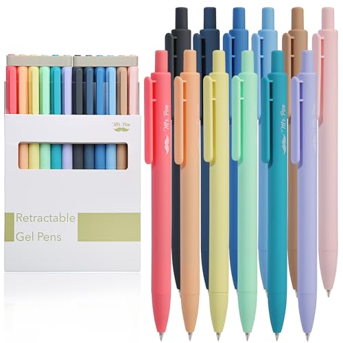 Mr. Pen - Canetas de gel retráteis, pacote com 12, canetas de gel de tinta preta, barris pastel, sec