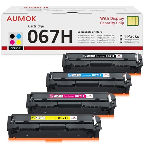 AUMOK 067H 067 (3130 páginas) Tóner Compatible Canon Cartouche 067 067H Tóner Canon i SENSYS MF655cdw MF657cdw MF651cw LBP631cw LBP633cdw LBP632cdw(Negro Cian Amarillo Magenta,Paquete de 4)
