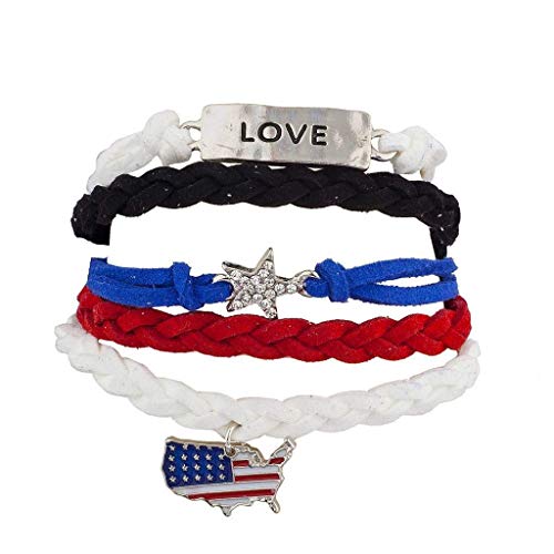 Lux Accessories Red White Blue American July 4Th Independence Floral Headband Multi Bracelet Set (2Pc) #TOP2
