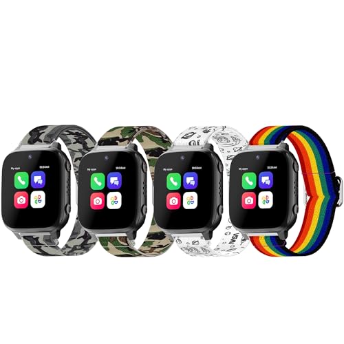 E ECSEM 4Pack Nylon Replacement Bands Compatible for Phyulls S16 Kids Smartwatch, Soft Breathable Adjustable Braided Sport Wristband for Phyulls Accessories