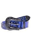 Nieten und Steinchenbesatz Cipo & Baxx Herren Leder Gürtel Belt Steinchen Nieten Cowboy Western Ledergürtel CG207 Blau Gr.90