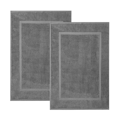 KAHAF COLLECTION Bath Mat Floor Towel Set - Absorbent Cotton Hotel Spa Shower/Bathtub Mats [Not a Bathroom Rug] (Dark Grey, 2 Pack (16"x24"))