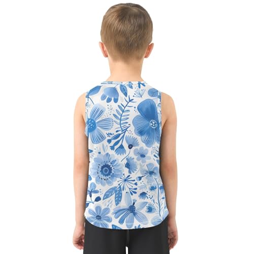 susiyo Summer Blue Flowers Pattern Boys Sleeveless Tank Top Girls Athletic T Shirt3