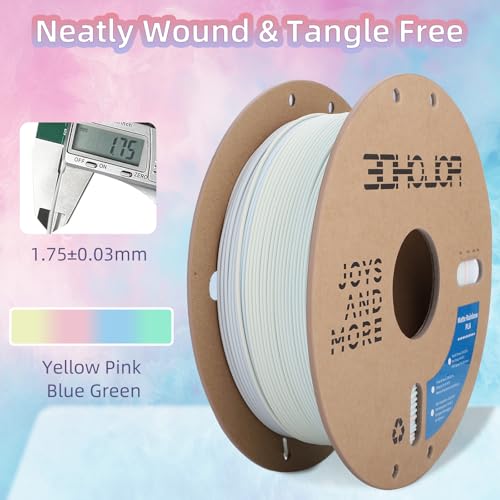 Image of 3DHoJor Matte Rainbow 3D Printer PLA Filament 1.75mm + /- 0.03 Multicolor Change Filament 1 KG(2.2lbs) Spool Fit Most FDM Printer-Yellow Pink Blue Green