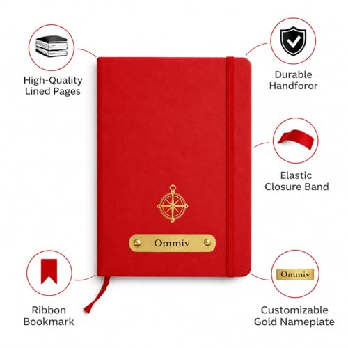 Image of Personalized A5 Leather Diary with Premium Pen | Custom Name Engraved Notebook Gift Set | 180 Pages Journal for Office, Students & Gifting | Elegant Business & Corporate Gift (Red)