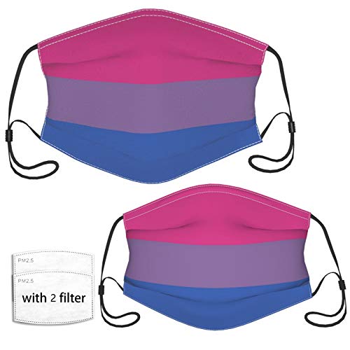 Bisexual Pride Flag Face Mask with 2 Pcs Filters, Reusable and Washable, Adjustable Elastic Earrings Soft and Breathable Kids Face Mask Balaclava,for Older Children and Adults