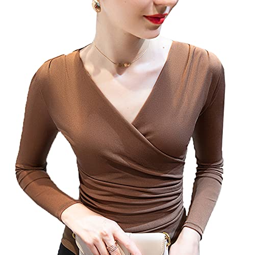 Camisa De Manga Larga con Cuello En V Cruzado Primavera Y OtoñO Camisa PequeñA De Malla Sexy Ropa De Mujer Superior Delgada Cover