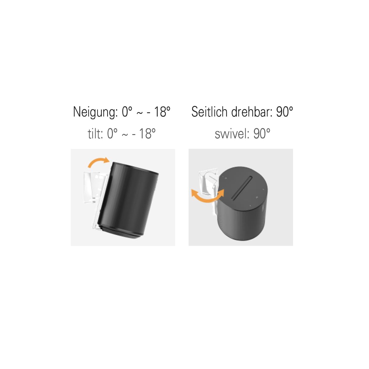 PureMounts Luidsprekerhouder voor Sonos Era 100 set van 2, luidspreker wandhouder met kabelmanagement, draaibaar /-45°, kantelbaar 0/-18°, 3kg draagkracht, wit