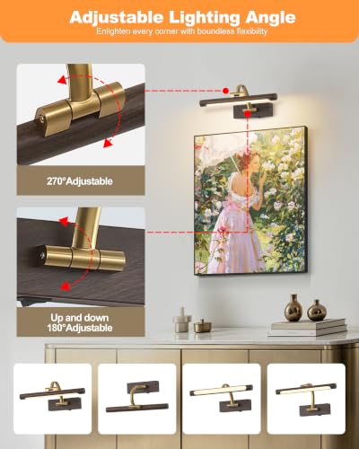 Image of Tassuowell LED Picture Lights for Wall Rechargeable, Battery Operated Art Light for Paintings (Wood Grain, 12inch)