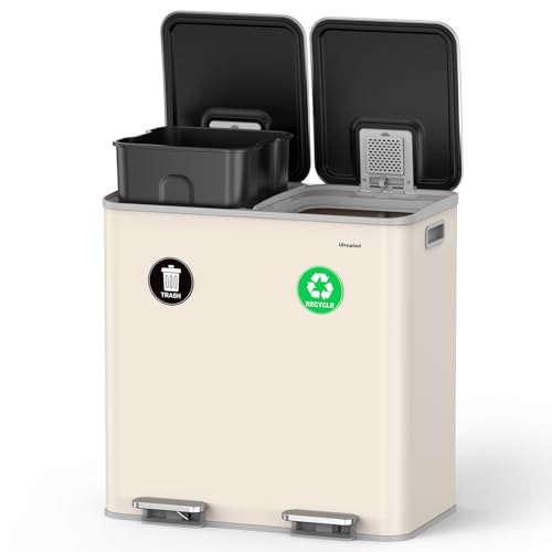 Lovewind 2×11.5 Gallon Dual Trash Can, Stainless Steel Dual Garbage and Recycling Can with Foot Pedal, 90° Stay-Open Lid, Large Dual Compartment Trash Recycling Bins Kitchen, Apricot - image 1