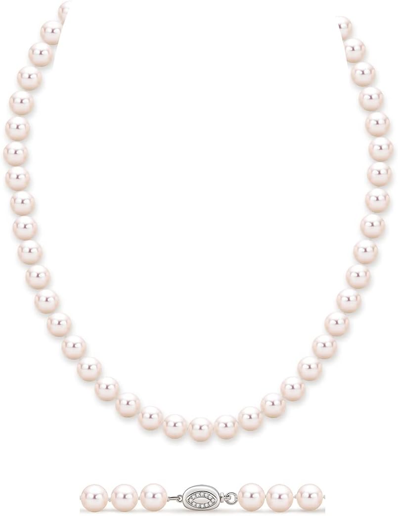 Pearl Strand Necklace for Women Men, Freshwater Cultured White Pearl Bead Choker/Long Necklaces Jewelry Gift for Mom Wife Bride, Size: 6-7mm/7-8mm/8-9mm/9-10mm/10-11mm
