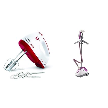 Inalsa Hand Mixer Easy Mix | Powerful 250 Watt Motor | Variable 7 Speed Control | 1 Year Warranty | (White/Red) & Inalsa Steam Master 1600-Watt Garment Steamer (White/Purple)