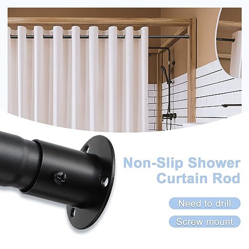 Harrms Shower Curtain Rods Matte Black, Extendable Shower Curtain Pole Heavy Duty 43-242cm, Telescopic Curtain Pole Bathroom Wall Drilling Mount - Image 2